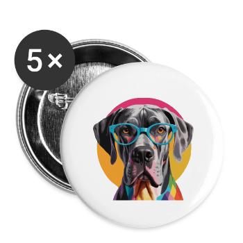 Deutsche Dogge Dogge Hund Bunte Brille - Buttons klein 25 mm (5er Pack) - Weiß - Vorne