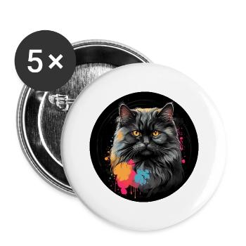 Süßes Perserkatzenportrait mit Farbklecksen - Buttons klein 25 mm (5er Pack) - Weiß - Vorne