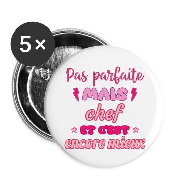 Pas parfaite mais chef,idée cadeau,cheffe,cuisine - Lot de 5 petits badges (25 mm) - blanc - Devant