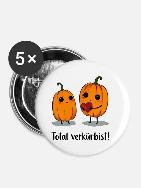 Kürbis Liebe - Buttons klein 25 mm (5er Pack) - Weiß