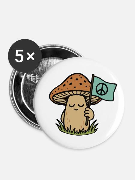 friedlicher Pilz - Buttons klein 25 mm (5er Pack) - Weiß