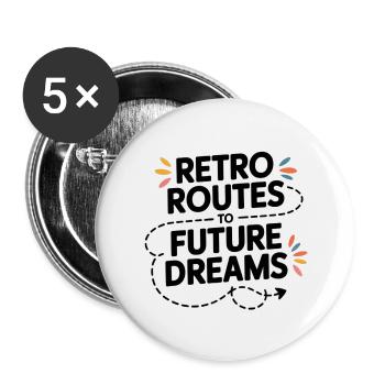 Retro Routen Future Dreams Kompass Karte - Buttons klein 25 mm (5er Pack) - Weiß - Vorne