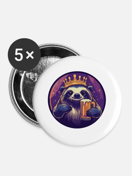 Faultier Bier - Buttons klein 25 mm (5er Pack) - Weiß
