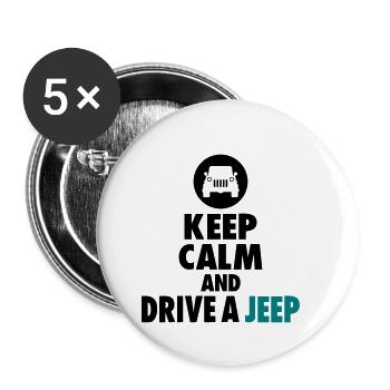 restez calme et conduisez une jeep - Lot de 5 petits badges (25 mm) - blanc - Devant