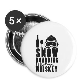 Snowboard Winter Sport Boarding Schnee Whiskey - Buttons klein 25 mm (5er Pack) - Weiß - Vorne