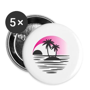 Insel mit Palmen schwarz rosa - Buttons klein 25 mm (5er Pack) - Weiß - Vorne