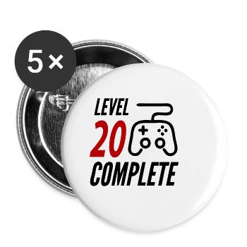 Geburtstag Level 20 Complete Alter Jahre Komplett - Buttons klein 25 mm (5er Pack) - Weiß - Vorne