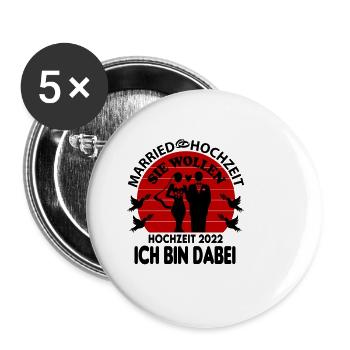 Hochzeit Married 2022 Ich bin dabei - Buttons klein 25 mm (5er Pack) - Weiß - Vorne