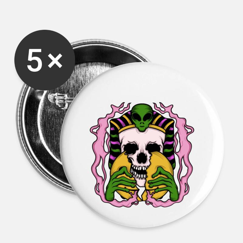 Alien Anubis Skull Egypt Tshirt - Lot de 5 petits badges (25 mm) - blanc