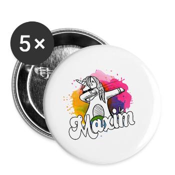 MAXIM - Beautiful Boy Name with Cool Unicorn - Buttons small 1''/25 mm (5-pack) - white - Front