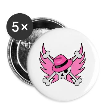 Flying skull with pink hat and pink wings - Buttons small 1''/25 mm (5-pack) - white - Front