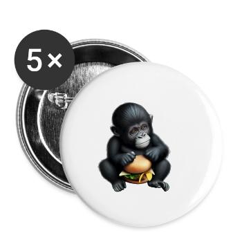 Gorilla liebt Cheeseburger - Buttons klein 25 mm (5er Pack) - Weiß - Vorne