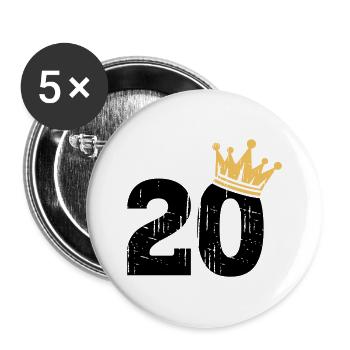 20 Krone 20. Geburtstag 20 Jahre - Buttons klein 25 mm (5er Pack) - Weiß - Vorne