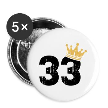 33 Krone 33. Geburtstag 33 Jahre - Buttons klein 25 mm (5er Pack) - Weiß - Vorne