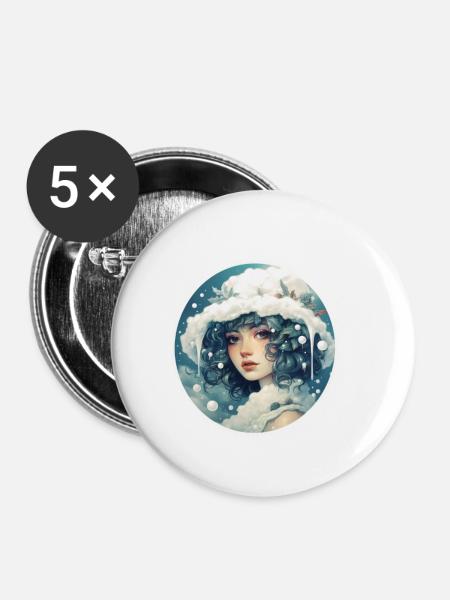 Wintermädchen - Buttons klein 25 mm (5er Pack) - Weiß