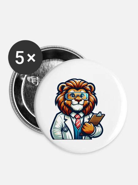 Cute Lion Scientist - Buttons klein 25 mm (5er Pack) - Weiß