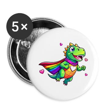 Superheld Dino - Buttons klein 25 mm (5er Pack) - Weiß - Vorne