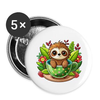 Faultier in der Tasse - Buttons klein 25 mm (5er Pack) - Weiß - Vorne