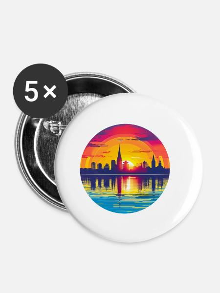 Ludwigshafen Skyline - Buttons klein 25 mm (5er Pack) - Weiß