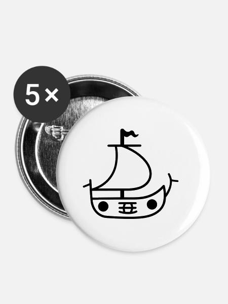 Piratenschiff - Buttons klein 25 mm (5er Pack) - Weiß