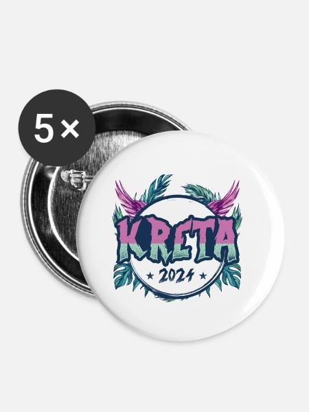 Kreta 2024 Urlaub - Buttons klein 25 mm (5er Pack) - Weiß
