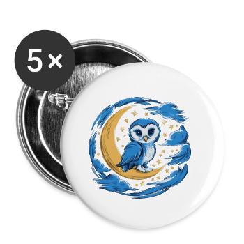 Eule Mond Sterne Nachthimmel - Buttons klein 25 mm (5er Pack) - Weiß - Vorne