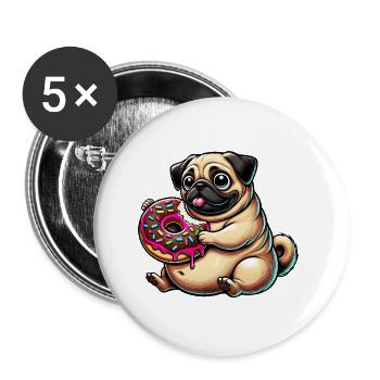 Chien de dessin animé mignon carlin beignet - Lot de 5 petits badges (25 mm) - blanc - Devant