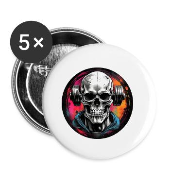 Musculation du crâne avec haltère Entraînement extrême - Lot de 5 petits badges (25 mm) - blanc - Devant