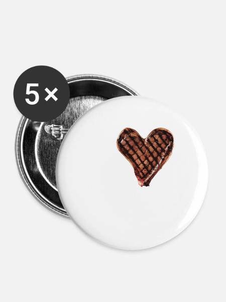 Ich liebe Steak - Buttons klein 25 mm (5er Pack) - Weiß