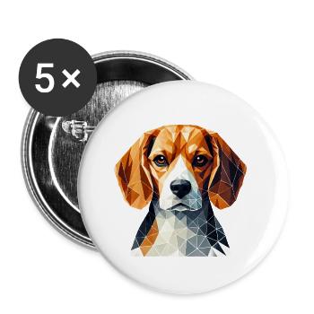 Beagle Porträt Geometrie Kunst Hundegesicht - Buttons klein 25 mm (5er Pack) - Weiß - Vorne