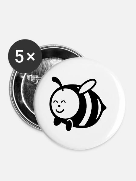 Biene - Buttons klein 25 mm (5er Pack) - Weiß