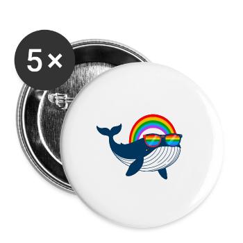 wal, walfisch, LGTB,Regenbogen,Sonnenbrille - Buttons klein 25 mm (5er Pack) - Weiß - Vorne