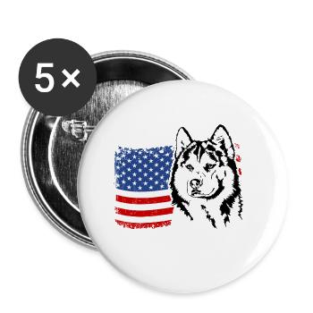 Husky sibérien US Amérique drapeau chiens Wilsigns - Lot de 5 petits badges (25 mm) - blanc - Devant
