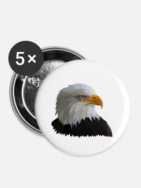 Adler Low-Poly-Style - Buttons klein 25 mm (5er Pack) - Weiß