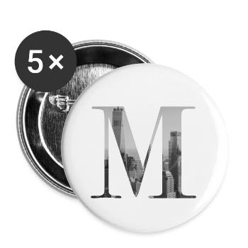 New Yorker Buchstabe M - Buttons klein 25 mm (5er Pack) - Weiß - Vorne