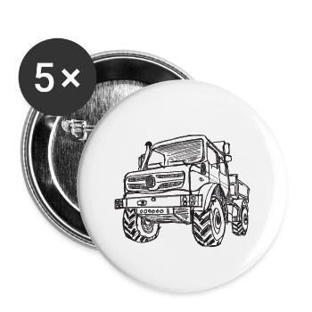 Unimog - Oldtimer - Offroad - Dispositif moteur universel - Lot de 5 petits badges (25 mm) - blanc - Devant
