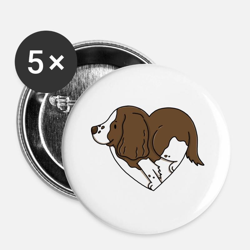 Amour Springer Spaniels - Lot de 5 petits badges (25 mm) - blanc