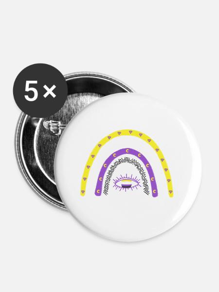 LGBTQ Nonbinary Regenbogen Nonbinary Pride - Buttons klein 25 mm (5er Pack) - Weiß
