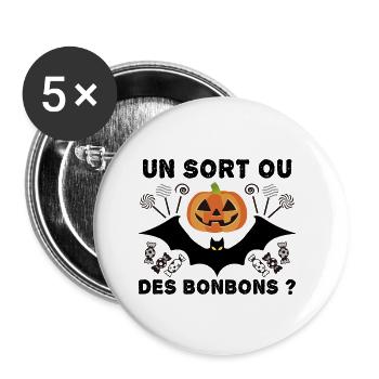 Happy Halloween un sort ou - jour de Halloween - Lot de 5 petits badges (25 mm) - blanc - Devant