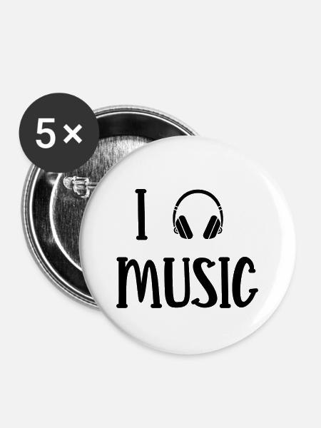 Ich liebe Musik - Buttons klein 25 mm (5er Pack) - Weiß