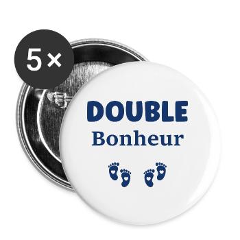 Double bonheur - Lot de 5 petits badges (25 mm) - blanc - Devant