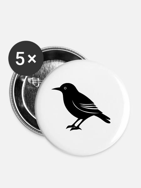 Vogel - Buttons klein 25 mm (5er Pack) - Weiß