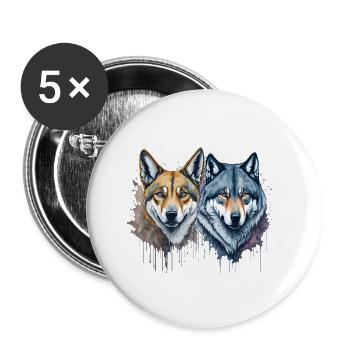Aquarell Wilde Harmonie Dingo und Wolf - Buttons klein 25 mm (5er Pack) - Weiß - Vorne