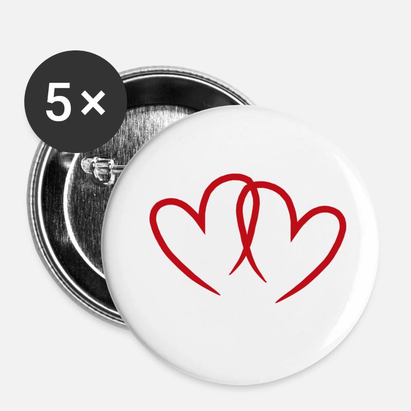 Red, open hearts. - Buttons small 1''/25 mm (5-pack) - white