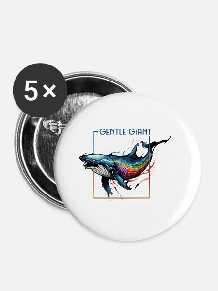 Strahlender Regenbogenwal - Der sanfte Riese - Buttons klein 25 mm (5er Pack) - Weiß