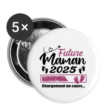 Future Maman 2025 Chargement En Cours - Cadeau - Lot de 5 petits badges (25 mm) - blanc - Devant