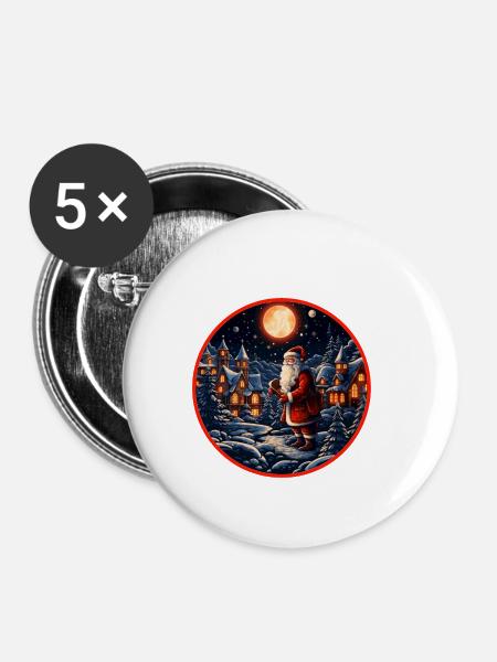 Weihnachtsmann - Buttons klein 25 mm (5er Pack) - Weiß