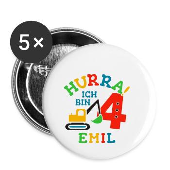 Name Emil 4. Geburtstag Personalisiert - Buttons klein 25 mm (5er Pack) - Weiß - Vorne