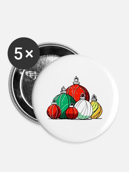 Weihnachtliche Dekokugeln - Buttons klein 25 mm (5er Pack) - Weiß