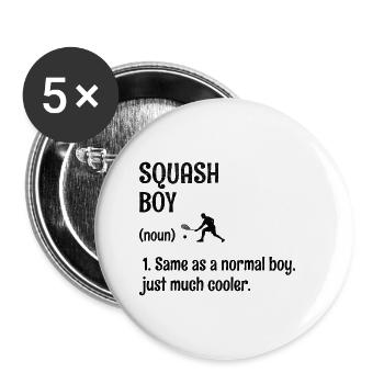 Squash Boy Squash Joueur de tennis Raquetball Sports - Lot de 5 petits badges (25 mm) - blanc - Devant
